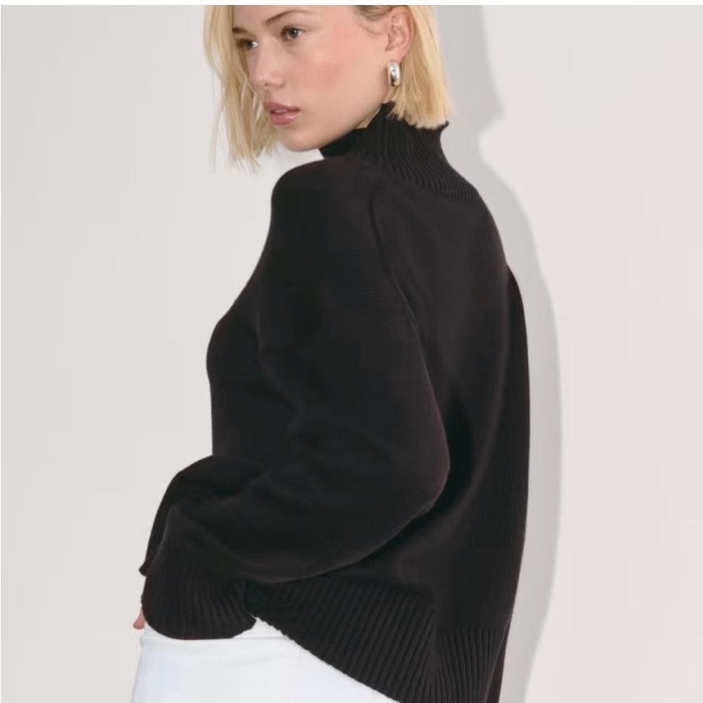 Everlane Black Cotton Mock Neck Rib Knit Sweater - Picture 3 of 12